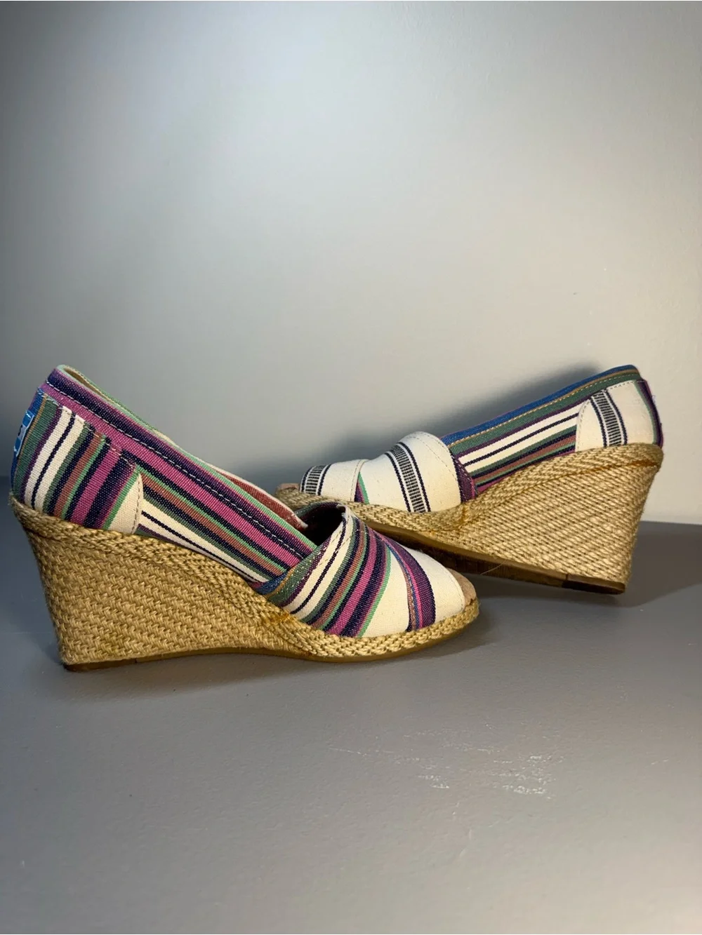 TOMS Multicolor Striped Wedge Espadrille Sandals 5.5